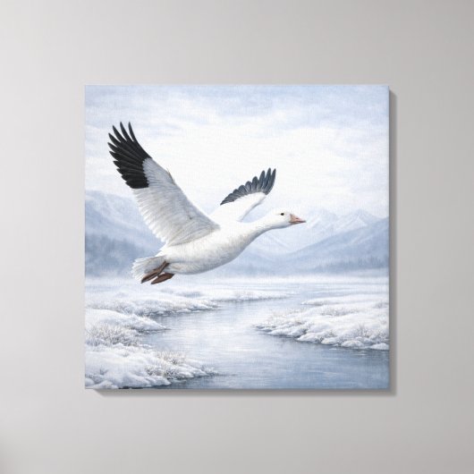 Wildlife Snow Goose Flying Winter Canvas Afdruk (Voorkant)