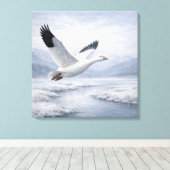 Wildlife Snow Goose Flying Winter Canvas Afdruk (Insitu (Houten vloer))