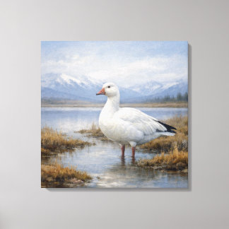 Wildlife Snow Goose Mountain Lake Canvas Afdruk