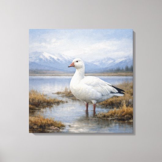 Wildlife Snow Goose Mountain Lake Canvas Afdruk (Voorkant)