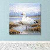 Wildlife Snow Goose Mountain Lake Canvas Afdruk (Insitu (Houten vloer))