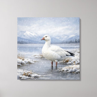 Wildlife Snow Goose Winter Snowfall Canvas Afdruk