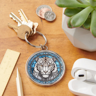Wildlife White Tiger Glas in lood Sleutelhanger