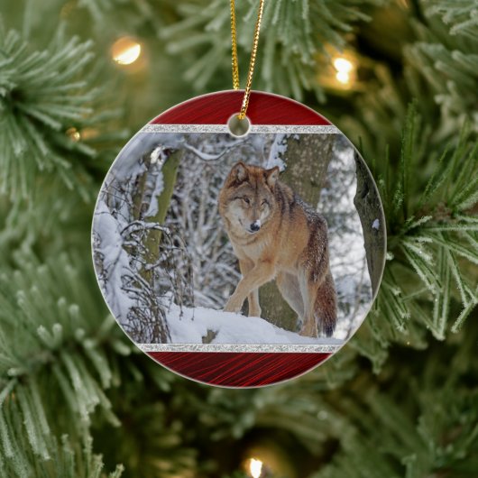 Wildlife Wolf Snow Foto Keramisch Ornament (Boom)