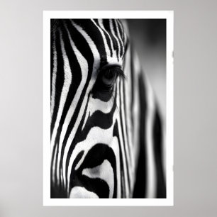 Wildlife Zebra Poster, Monochrome Strepen, Oog Poster