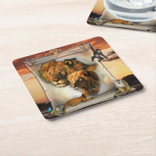 Wildlion uit Afrika Vierkante Kartonnen Onderzetter (Schuin)