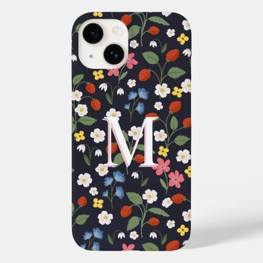 Wildstrawberry patterned Monogrammed Navy Case-Mate iPhone Case (Achterkant)
