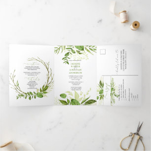 Wildwood Botanische Greenery Rustic Wedding Drieluik Uitnodiging