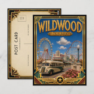 Wildwood New Jersey Vintage Art Deco Gouden Tijdpe Briefkaart