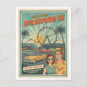 Wildwood NJ - Hallo vanuit Wildwood Retro jaren 50 Briefkaart