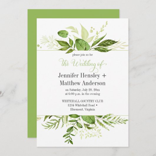 Wildwoods groen ingelijst bruiloft uitnodigingen (Voorkant / Achterkant)