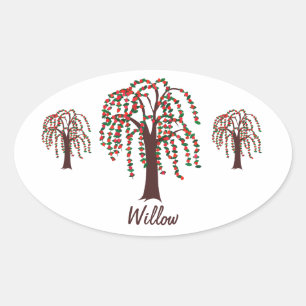 Wilgenboom met harten - ovale sticker