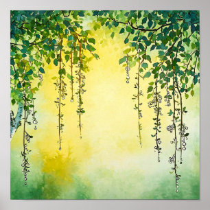 Wilgenboom Zachte botanische landschapsprint Poster