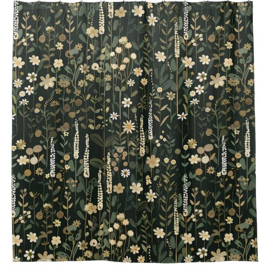 Wilhelmina Dark Daisy Floral Douchegordijn (Voorkant)