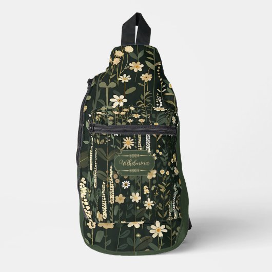 Wilhelmina Dark Daisy Floral Sling Bag (Voorkant)