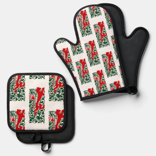 Will Bradley Heraldic Lion Ovenwant & Pannenlap Set (Voorkant / Achterkant)