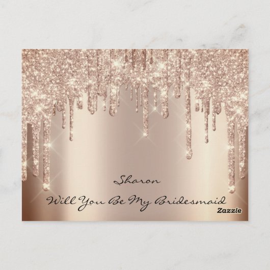Will Bridesmaid Blush Glitter Drift Spark Name Briefkaart (Achterkant)