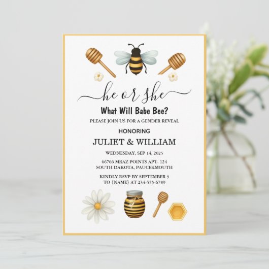 Will Bug Daisy Bloom Rustic Busy Bee Genderonthull Kaart (Staand voorkant)