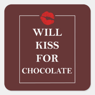 Will Kiss voor Chocolate Original Gift Idee Liefde Vierkante Sticker