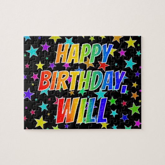 "WILL" Voornaam, gefun "HAPPY BIRTHDAY" Legpuzzel (Horizontaal)