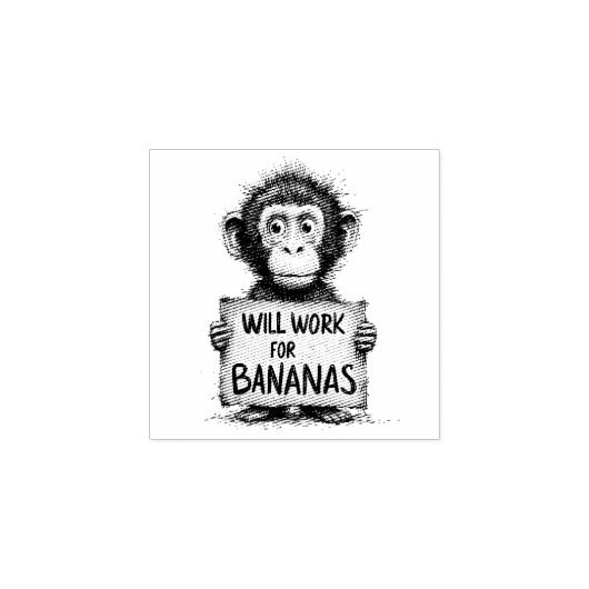 Will Work for Bananas - Humorous Monkey Sketch Rubberstempel (Afrduk)