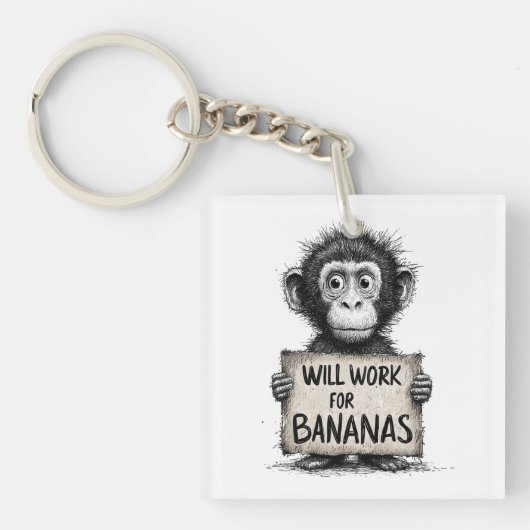 Will Work for Bananas - Humorous Monkey Sketch Sleutelhanger (voorkant)
