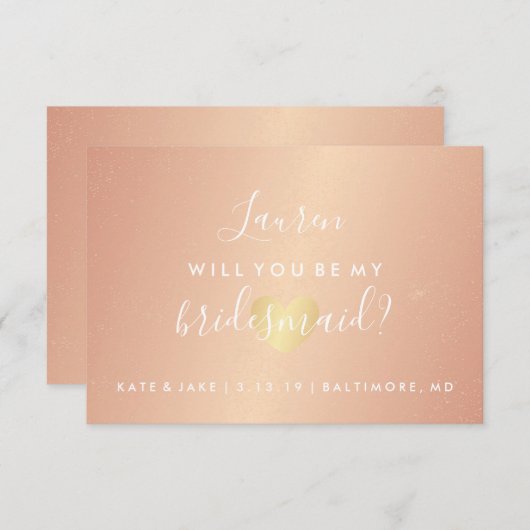 Will You Be My Bridesmaid - Glam Heart Roos Gold Kaart (Voorkant / Achterkant)