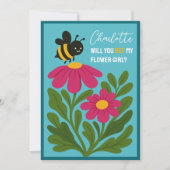 Will You Be My Flower Girl Cute Bumblebee Floral  Kaart (Voorkant)