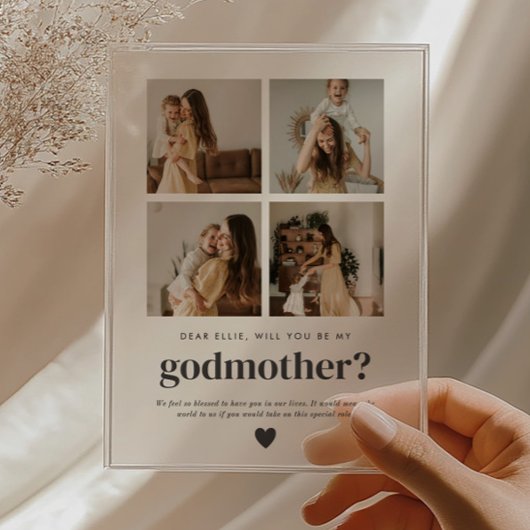 Will You Be My Godmother 4 Photo Proposal Card Acryl Uitnodigingen