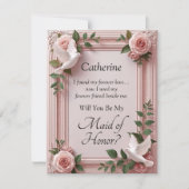 Will You Be My Maid of Honor? Pink Roses & Doves (Voorkant)