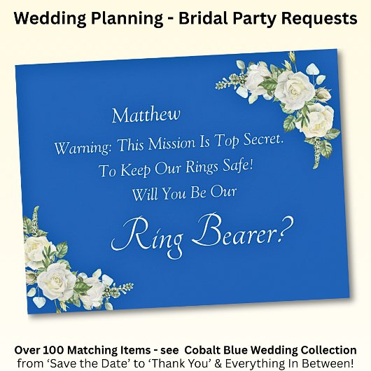 Will You Be Our Ring Bearer? Cobalt Blue & White