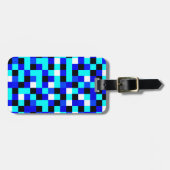 Willekeurig gecheckte pixelkunst - Blauw en wit Bagagelabel (Voorkant horizontaal)
