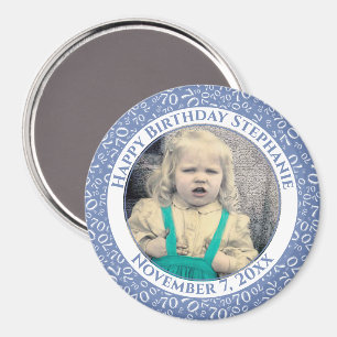 Willekeurig Getal Patroon 70e Verjaardag Blauw/Wit Magneet
