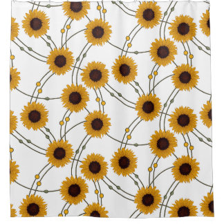 Willekeurige Art Nouveau Zonnebloemen Retro Bloem Douchegordijn