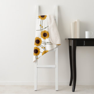Willekeurige Art Nouveau Zonnebloemen Retro Bloem Sherpa Deken