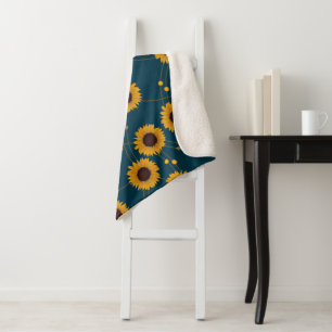 Willekeurige Art Nouveau Zonnebloemen Retro Bloem Sherpa Deken