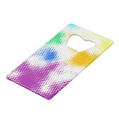 Willekeurige halftone kleurrijke achtergrond kredietkaart flessenopener (Voorkant Gekanteld)