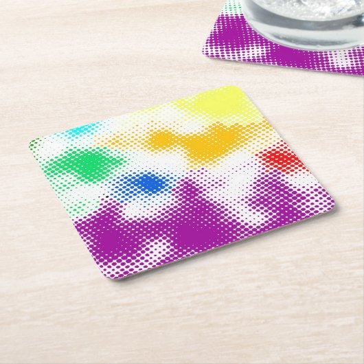 Willekeurige halftone kleurrijke achtergrond vierkante kartonnen onderzetter (Schuin)