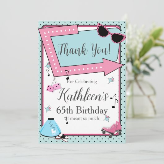 Willekeurige leeftijd, 1950's Retro Verjaardag Dan Bedankkaart (Staand voorkant)