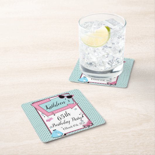 Willekeurige leeftijd, 1950's Retro Verjaardag Vierkante Kartonnen Onderzetter (Insitu)