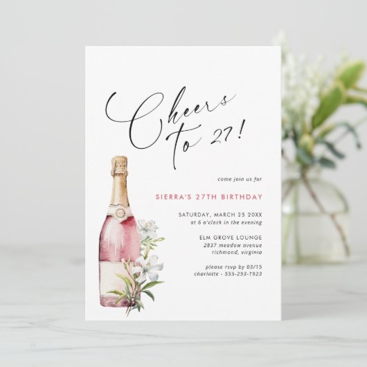 Willekeurige leeftijd | Proost Roze Champagne of W Kaart (Staand voorkant)