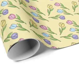 Willekeurige Lente Bloemen Tulpen Pasen  Cadeaupapier