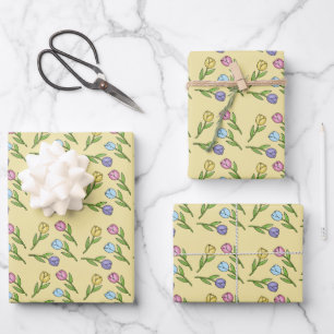 Willekeurige lente bloemen tulpen Pasen Inpakpapier Vel