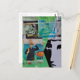 Willekeurige Mixed Media Collage Werkende Mannen e Briefkaart