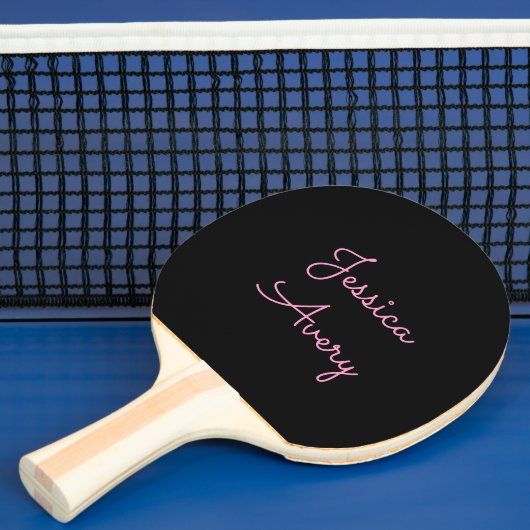 Willekeurige naam | Cool Editable Pink Script op z Tafeltennisbatje (Insitu)
