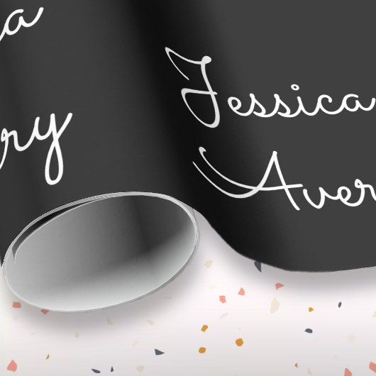 Willekeurige naam | Cool Editable White Script op  Cadeaupapier