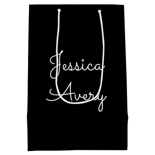 Willekeurige naam | Cool Editable White Script op Medium Cadeauzakje (Achterkant)