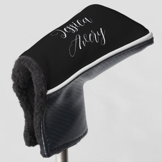 Willekeurige naam | Elegant bewerkbaar wit script  Golfheadcover (3/4 voorkant)