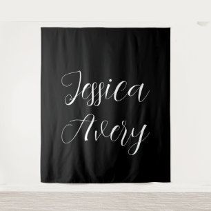 Willekeurige naam   Elegant bewerkbaar wit script  Wandkleed