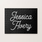 Willekeurige naam | Elegant wit script op zwart Legpuzzel (Horizontaal)